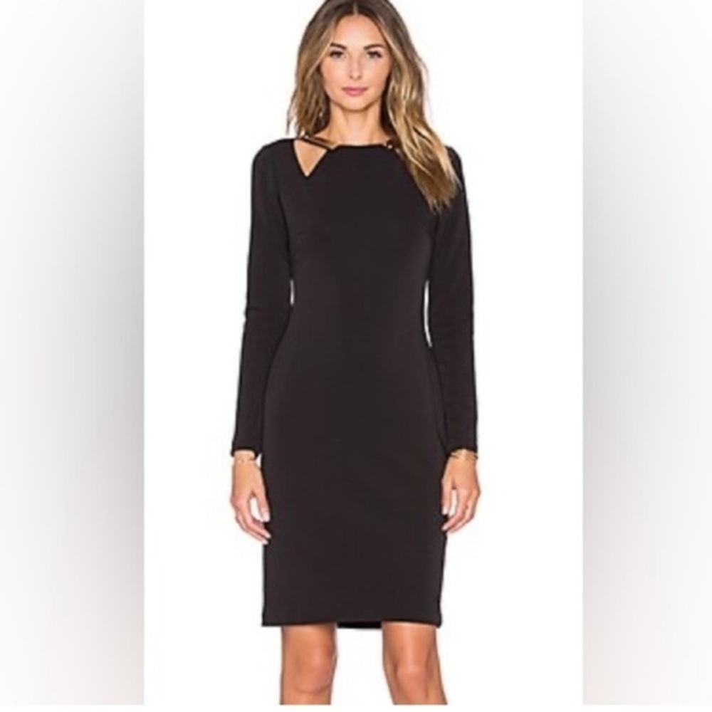 bebe Long Sleeve Cutout Neck Design Sheath Dress